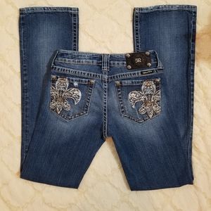 Miss Me Medium Wash Denim Jeans Rhinestone Back Pockets Boot Cut size 28 x 32
